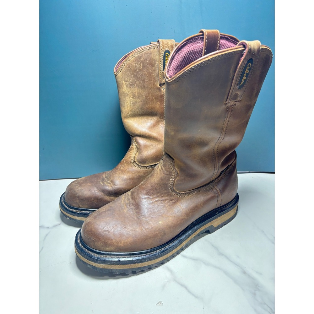 Cabelas Mens 8D Brown Leather Gore-Tex Waterproof Pull On Work Boots 82-5347